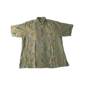 Tommy Bahama XL Green Hawaiian Shirt Floral Tencel Lyocell Short Sleeve